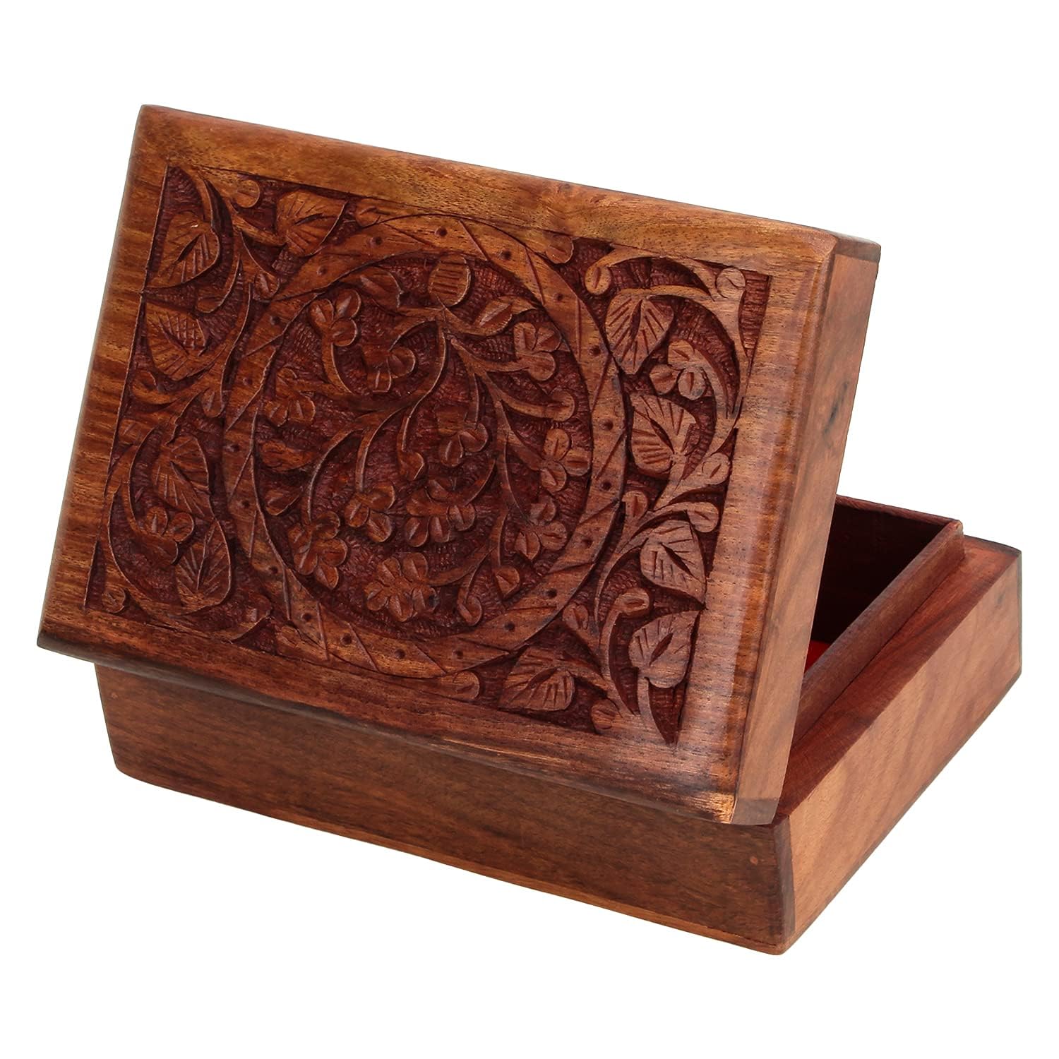 Ajuny Hand Crafted Wooden Decorative Jewellery Box - Tree Of Life Design Carved Multipurpose Handmade Treasure Chest Trinket Holder keepsake Storage Organiser Best Gift 8x5 Inch