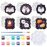 Beeveer 6 Pcs Halloween Ceramic to Paint, Ready to Paint Your Own Figurine | Halloween Crafts to Paint for Adults Kids, Ghost Pumpkin Frame Figurines, Unpainted Art and Craft, Brush, Paint and Palettes
