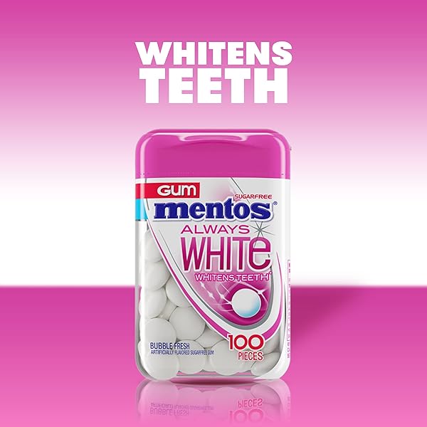 MENTOS ALWAYS WHITE BUBBLE FRESH SUGAR FREE GUM WITH XYLITOL SWEETENER, 100 COUNT BOTT