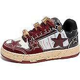 ACARITOUCH Burgundy Star Print Fashion Chunky Sneakers for Women Trendy Casual Aesthetic Skateboard Walking Dance Shoes