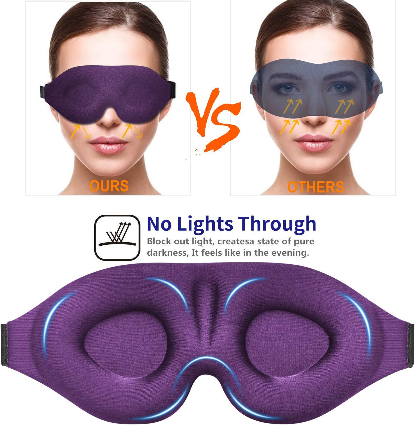 3D Sleep Mask, New Arrival Sleeping Eye Mask for Women Men, Contoured Cup Night Blindfold, Luxury Light Blocking Eye Cover, Molded Eye Shade with Adjustable Strap for Travel, Nap, Meditation, Purple: Health & Personal Care