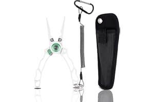 YUMEOWL Fishing Pliers with Innovative Ergonomical Handle, Corrosion Saltwater Resistant,Fishing Multitool Hook Remover Braided Fishing Line Cutting, Split Ring with Coiled Lanyard and Sheath