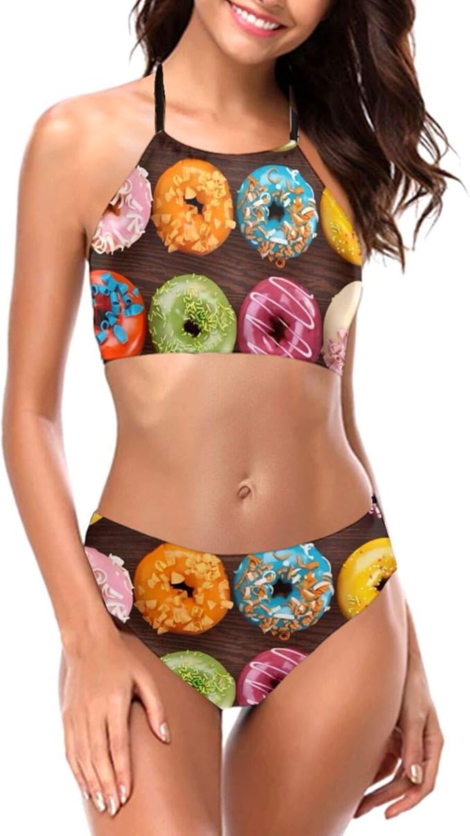 Delicious Donut Women's Bikini Set Halter Triangle Bikini Bathing Suit
