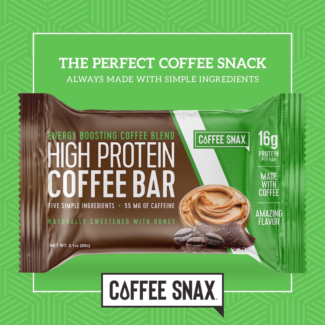 Protein Coffee Energy Bar, Made with Five Simple Ingredients, All Natural, Gluten Free, Non GMO & 16g of Protein, Made with Real Coffee (55mg Caffeine per bar), 12 Bars (Peanut Butter)