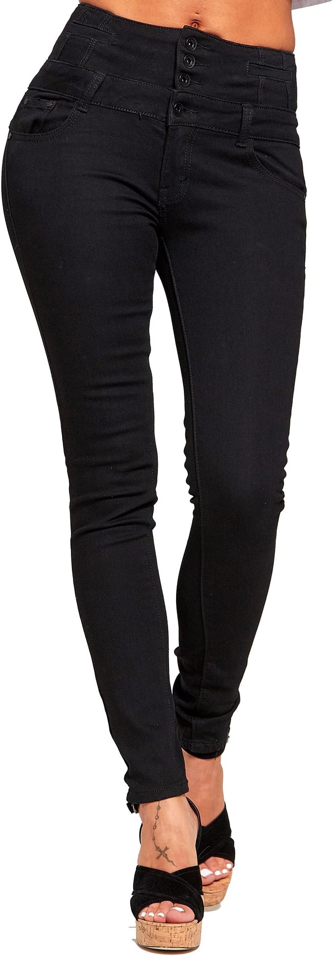 EnviousFashion New Womens Button Up High Waist Skinny Stretch Denim Jeans