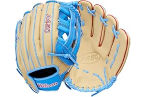 Wilson 2026 A450 12" Baseball Glove - Left Hand Throw, Blonde/Cool Blue/Red