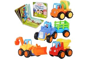 THE STORYBOOK KIDS EXPLORERS CLUB Construction Toy Truck Set for Toddlers Ages 1-4 - Push & Pull Friction Trucks, Matching Book - BPA Free Cars for Boys & Girls