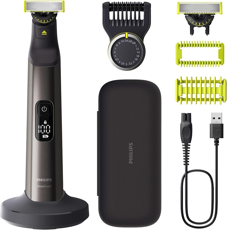 OneBlade Pro 360 Face & Body - elektrischer Rasierer, Trimmer & Bodygroomer, 2x 360 Klingen, Präzisionskamm, 2x Körperaufsätze, Reisetasche, Ladestation, für Gesicht & Körper (QP6652/30)