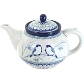 Blue Rose Polish Pottery - Bluebird Medium Teapot - 4 Cup Capacity - Hand-Painted Polish Pottery Ceramic Coffee &amp; Tea Server