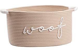 CIKI HOME Woof Woven Rope Storage Baskets, Pet Dog Toy Bin Box Perfect for organizing Chew Toys Blankets leashes, Dog Toy holder Cotton Basket Puppy Bins