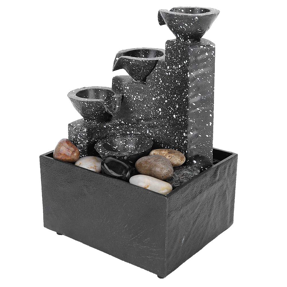 Fountain Desktop with Natural River Rocks, 3 Tier Water Meditation Fountain Ornament Crafts USB Tabletop Waterfall for Inside Home Bedroom Office Relaxation