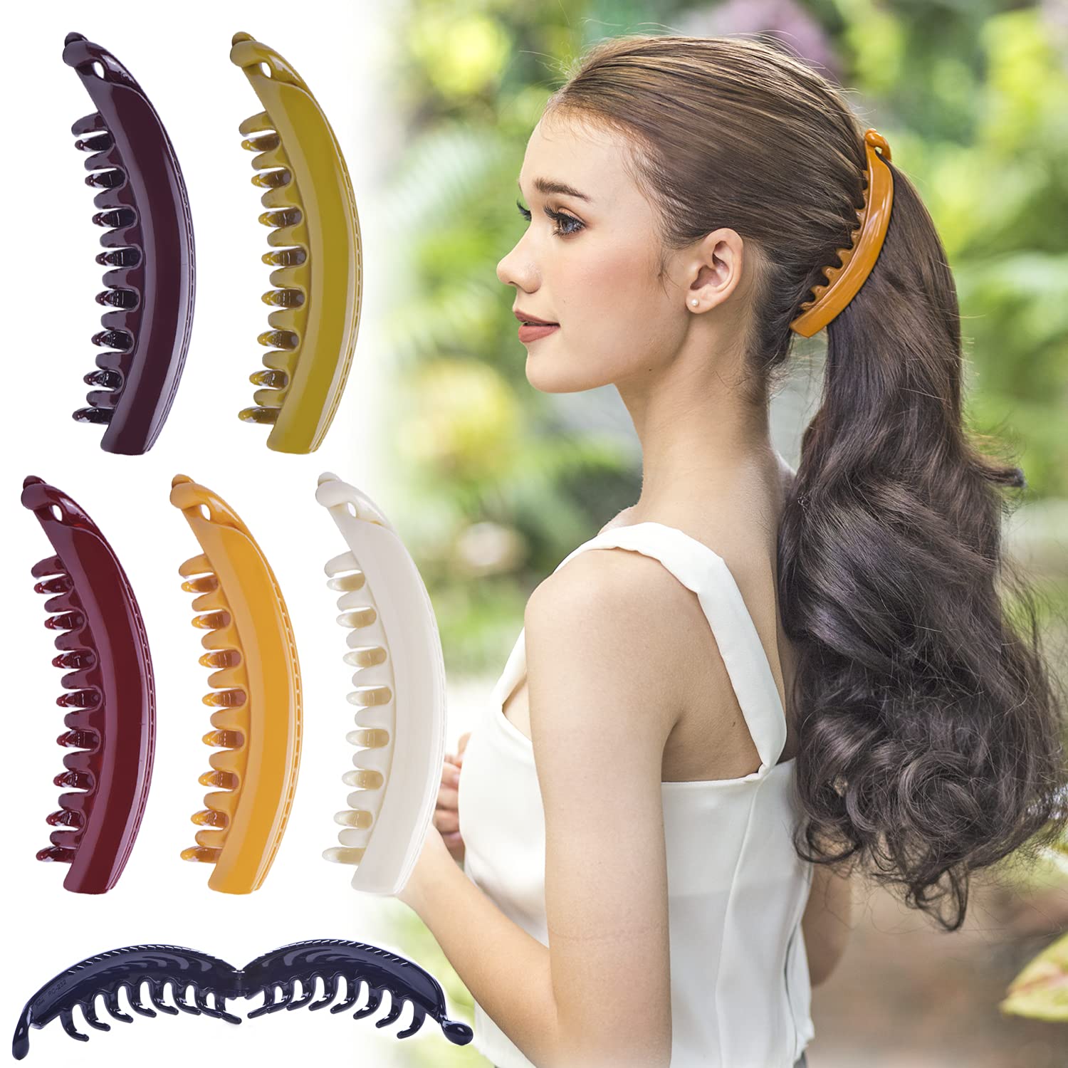 RC ROCHE 6 Pcs Large Banana Hair Clips Claws for Women Thick Curly Ponytail Holder Maker Big Comb No Crease Strong Hold Styling Clasp, Large Classic Multicolor