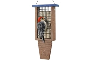 Kingsyard Recycled Plastic Suet Bird Feeder, Double Capacity Tail-Prop Suet Feeder for Outside Hanging, Sturdy & Durable, Great for Woodpecker & Clinging Birds, Blue