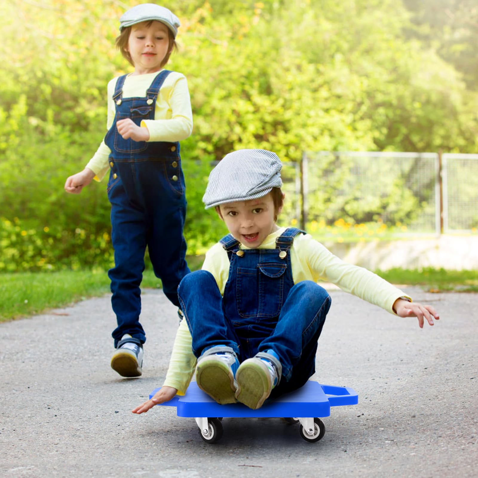 AVLA 4 Pack Sports Scooter Board with Handles, Plastic Casters Floor Scooters for Kids, Indoor Sitting Scooter with Rollers, Physical Education for Home, Homeschool Supplies