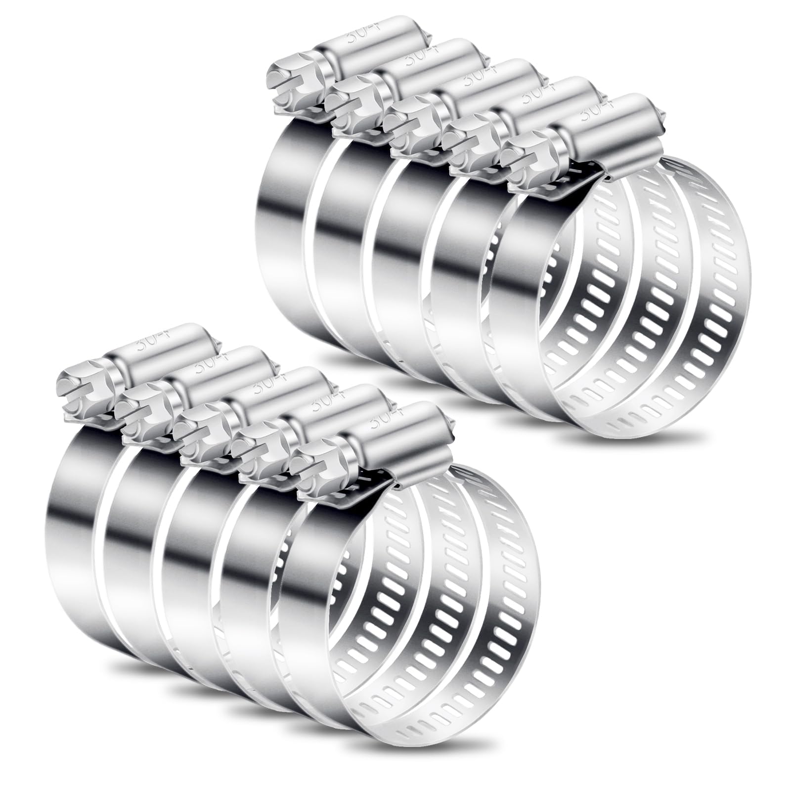 10PCS Jubilee Clips Assorted 21-44mm Hose Clamps Adjustable Hose Clips Stainless Steel Hose Pipe Clips Worm Drive Small for Flexible Exhaust Hose Pipe Washing Machine Garden Connections