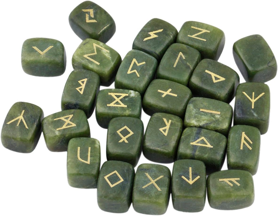 mookaitedecor Natural Green Jade Runes Stones Set of 25 - Image 3
