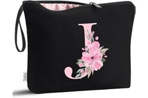 Vavabox A-Z Personalized Makeup Bag, Birthday Gifts for Women Mom, Gifts for Best Friend, Bride Bridesmaid Cosmetic bag (J, Black)