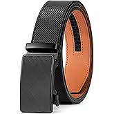 SENDEFN Leather Belt for Men Automatic Ratchet Buckle Slide Dress Casual Belts 1 3/8'' Wide Adjustable Trim to Fit(Black-20)