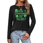 ELDPS St Patricks Day Shirt Women: Lucky Shamrock Long Sleeve Shirt Funny Irish Clover Graphic Tee Tops