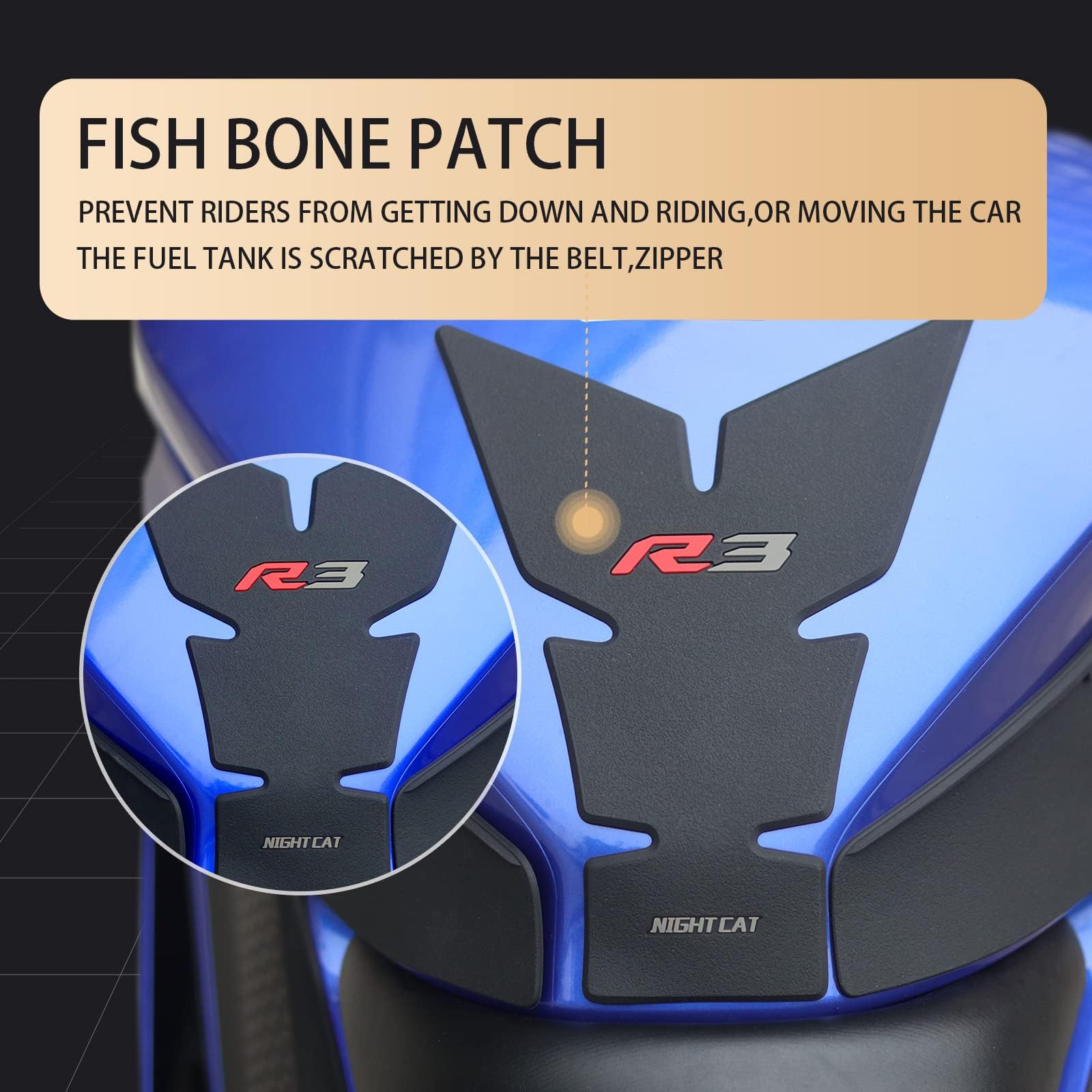 Condition photo showing As Is for night cat motorcycle fuel tank protector,compatible with yzf r3,motorcycle tank pad,gas tank decals