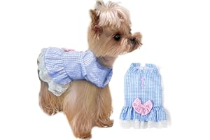 TENGZHI Dog Summer Dress Cute Plaid Bowknot Sleeveless Sundress Soft Breathable Lace Princess Puppy Apparel Outfits Cat Puppy Clothes for Small Dogs Girl (S (Fit 2.5-5 lbs), Blue)