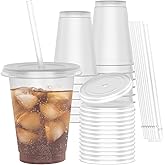 OZMOJOO 16 oz Plastic Cups With Lids and Straws, Sturdy & Food-Safe Iced Coffee Cups With Lid, Plastic Tumbler Reusable, Drinking Cups for Cold Drinks, Milkshakes, Smoothies - Clear(15 Sets)