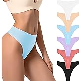 PSEFNAGX Women's High Waist Breathable Seamless Sport Ribbed Cotton Thong Panties No Show Underwear Plus Size