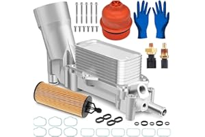 PANGOLIN 926-959 926-959-BK Aluminum Engine Oil Filter Housing Kit with Oil Cooler and Gaskets/Filter for 2011-2016 Dodge for Chry-sler 200 300 Ram Jeep 3.6L, Replace OE 5184294AC,7B0115401
