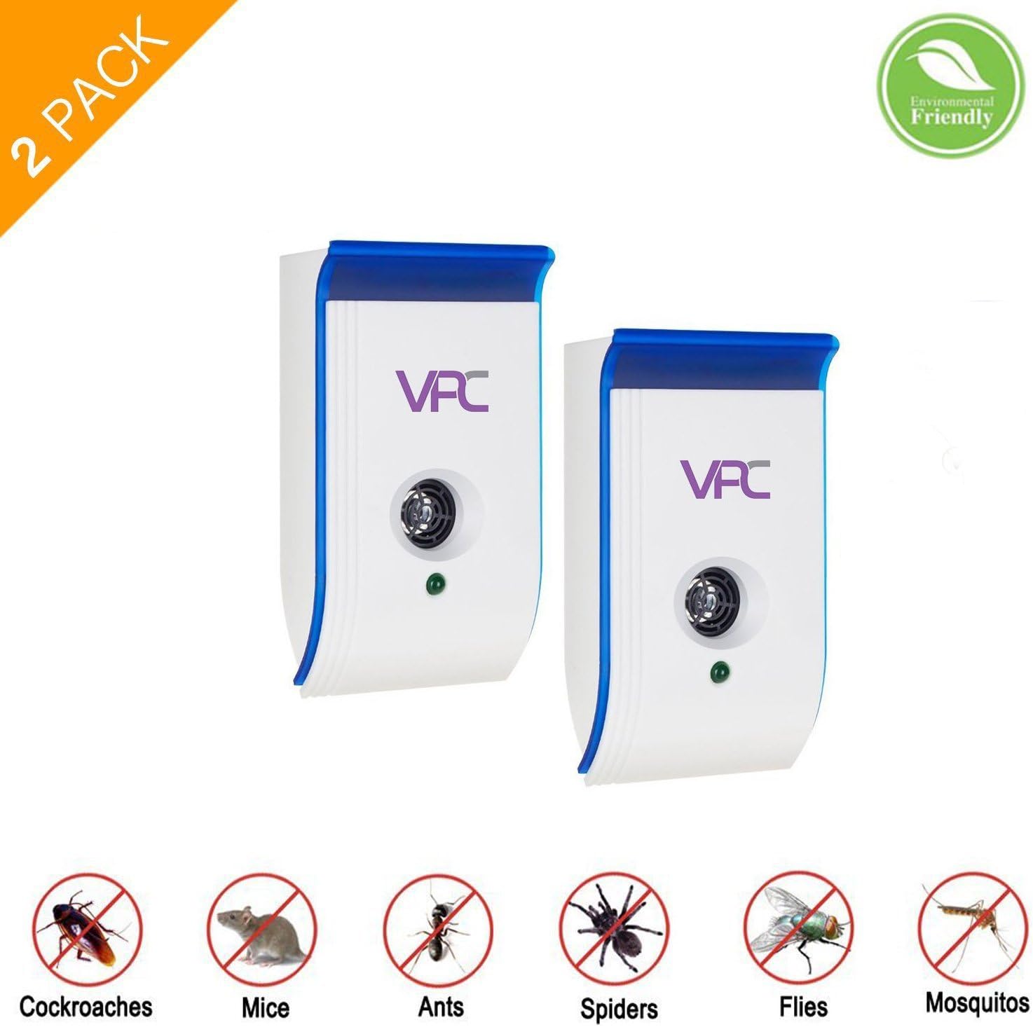 (Pack of 2) Veminate 6 IN 1 Ultrasonic Pest Repeller, Electronic Plug In Insect Repellent,Enhanced Indoor Pest Control with Night Light for Cockroach, Rodents, Flies, Moquitos, Ants, Spiders, Fleas, M