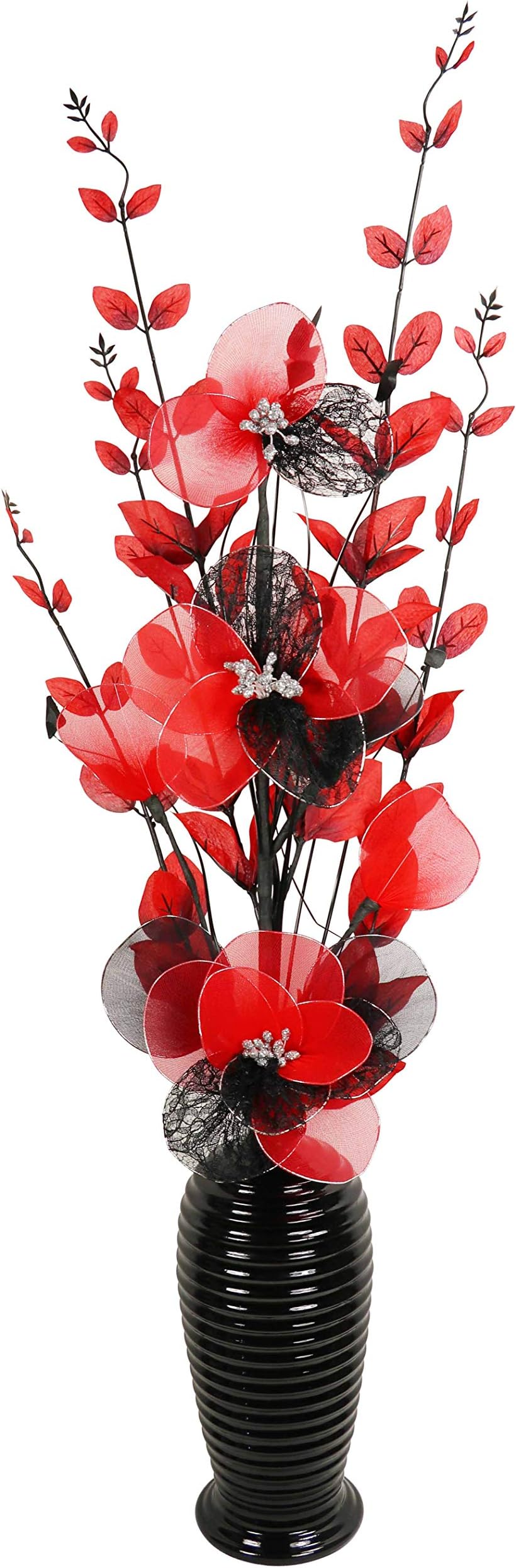 Flourish PT-30 Red and Black Artificial Flower in Vase, 80cm, Polyester, 23x25x80 cm