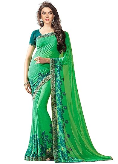 RAJESHWAR FASHION WITH RF Womens Georgette Saree with Blouse Piece (Green)
