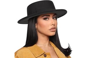 XUOAZ Pork-Pie-Fedora-Hat Wide Brim Felt Flat-Top-Boater Hat for Men Women(Size:M)