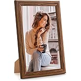 MOUDAMION 6x10 Wood Frame Brown, Natural Wooden 10x6in Picture Frames, Modern Golden 6 x 10inch Gallery Photo Pic Frame with HD Plexiglass, Horizontal Vertical Wall Mounting Tabletop Display 1Pcs