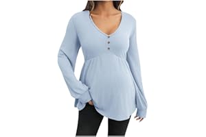 Ribbed Knit Maternity Shirts Long Sleeve Pregnancy Tops Women V Neck Tunic Blouses Casual Tees Dressy Work Clothes