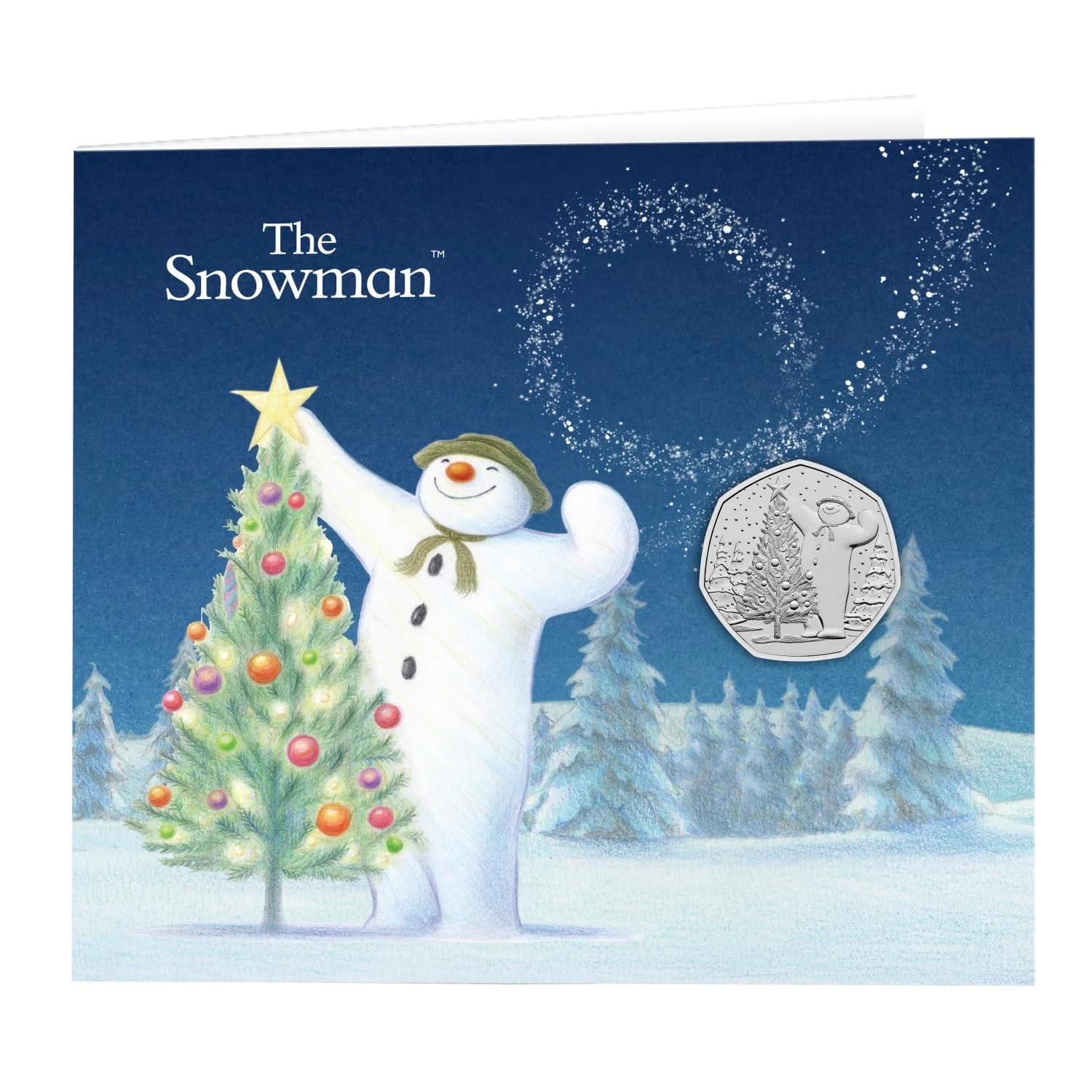 CrawleyCoins 2024 Snowman Christmas Card 50p Brilliant Uncirculated Coin in Mint Sealed Pack