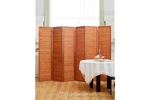 JOSTYLE Room Divider with Natural Bamboo, 6-Panel Folding Privacy Screen Room Divider- Saddle Brown