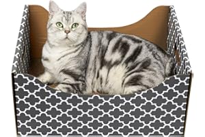 WDZZHOT [Ultra-Large] Cardboard Cat Scratcher Box, Heavy Duty Cat Scratcher Bed with Double-Sided Scratch Pad, Sturdy and Refillable, Ideal for Scratching and Sleeping, Premium House for Indoor Cats