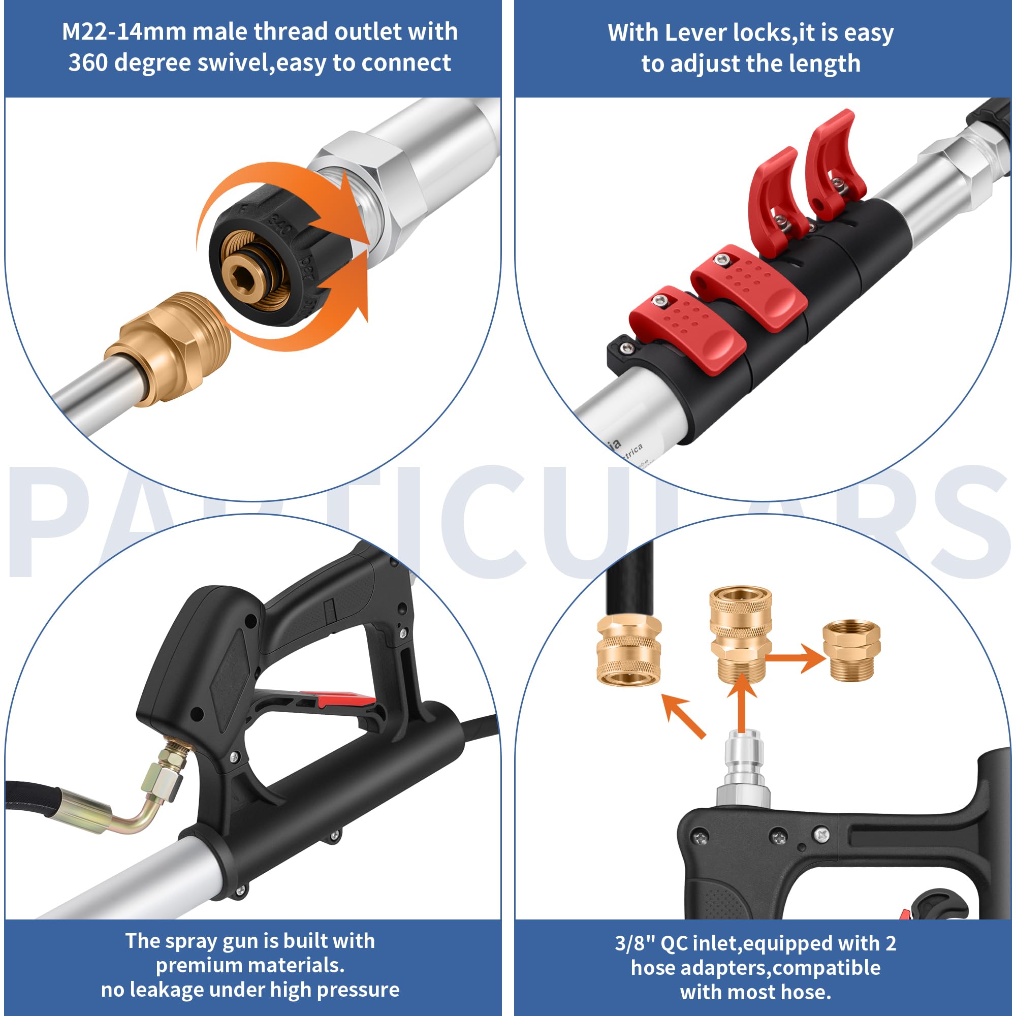 24 FT Pressure Washer Telescoping Wand - High Pressure Washer Wand Included Power Washer Extension Wands, Gutter Cleaner, 7 Spray Nozzle Tips, 2 Hose Adapters and Support Belt