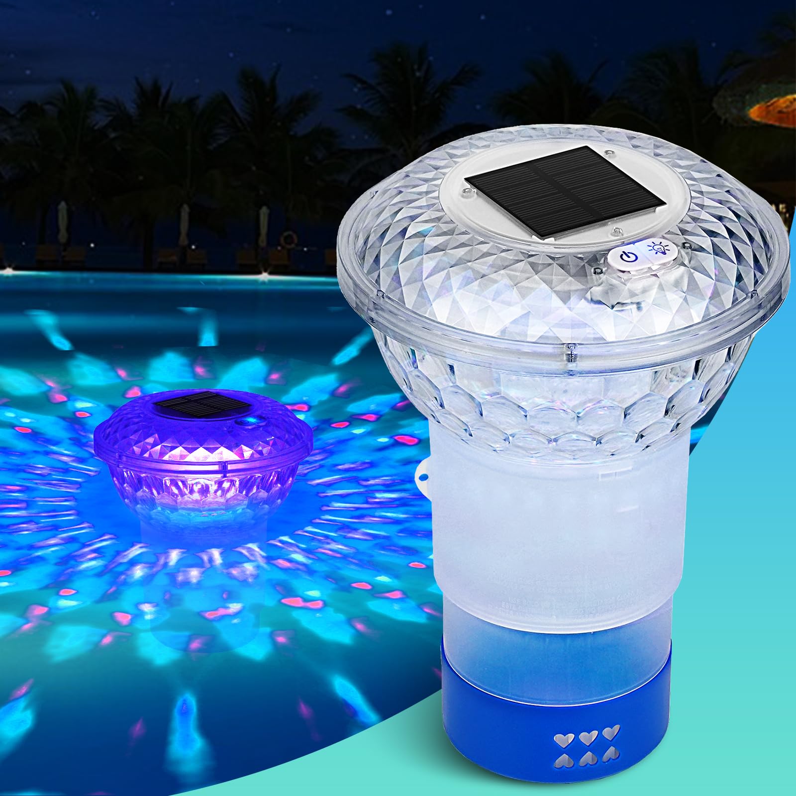 Photo 1 of ORAPXI Solar Pool Chlorine Floater with Colorful Lights Floating Pool Chlorine Dispenser, Button Control Chlorine Holder, Adjustable Release Chlorinator for Pool, Spa, Hot Tub