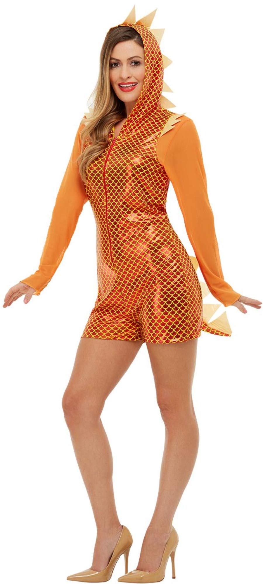 Smiffys Dragon Costume, Orange with Hooded Jumpsuit, Party Animals Fancy Dress, Dragon Dress Up Costumes