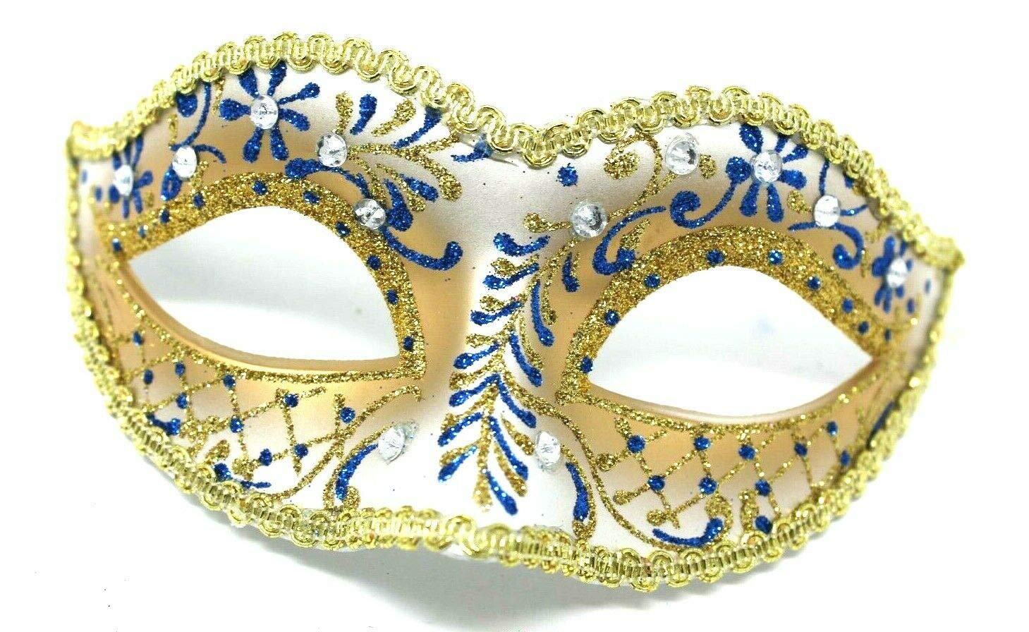 THE GOOD LIFE GLITTERING GOLD & BLUE CRYSTAL JEWELLED VENETIAN MASQUERADE CARNIVAL PARTY EYE MASK