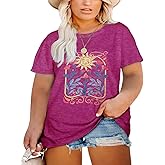 Robisomn Plus Size Tops for Women Vintage Floral Graphic Tee Shirts Crewneck Short Sleeve Cozy Comfy Casual T-Shirt