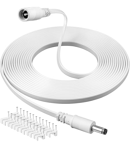 DC Extension Cable 12V – 5.5mm X 2.1mm Power Cord, Pure Copper, ≤75W (White, 500cm/16.4ft) For LED Strips, Cameras, Routers
