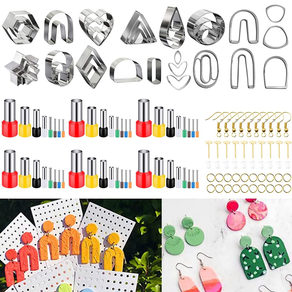 AIFUDA 134 Pcs Polymer Clay Cutters, 16 Shapes Clay Earring Cutters with 48 Circle Shape Cutters Moulds and 50 Earring Accessories for Polymer Clay Jewelry and Earrings Making