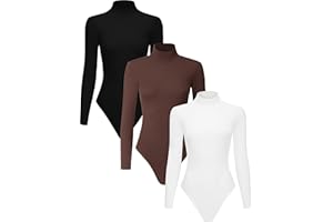 Chongbaijia 3 Piece Women's Mock Turtle Neck Long Sleeve Bodysuit T Shirts Body Suit Tops