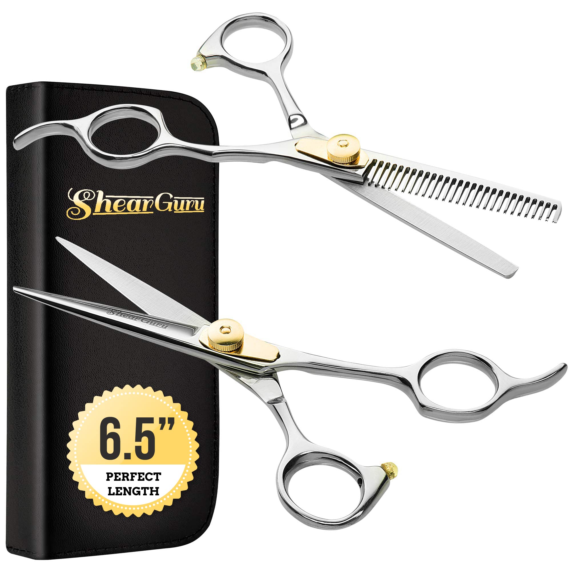 ShearGuru ShearGuru Professional Barber/Salon Scissor Hair Cutting Set - 6.5"-Straight Edge Razor Sharp Scissor + Texturizing Thinning Shears Styling Hair for Women Men