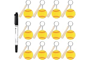 Yaure Joy 12 Pcs Baseball Acrylic Keychain bulk with 1 Black Marker for DIY Sports Party Favor