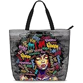 Foinior African American Women Tote Bag Black Shoulder Handbag For Women Fit Work Beach Labtops With Zip