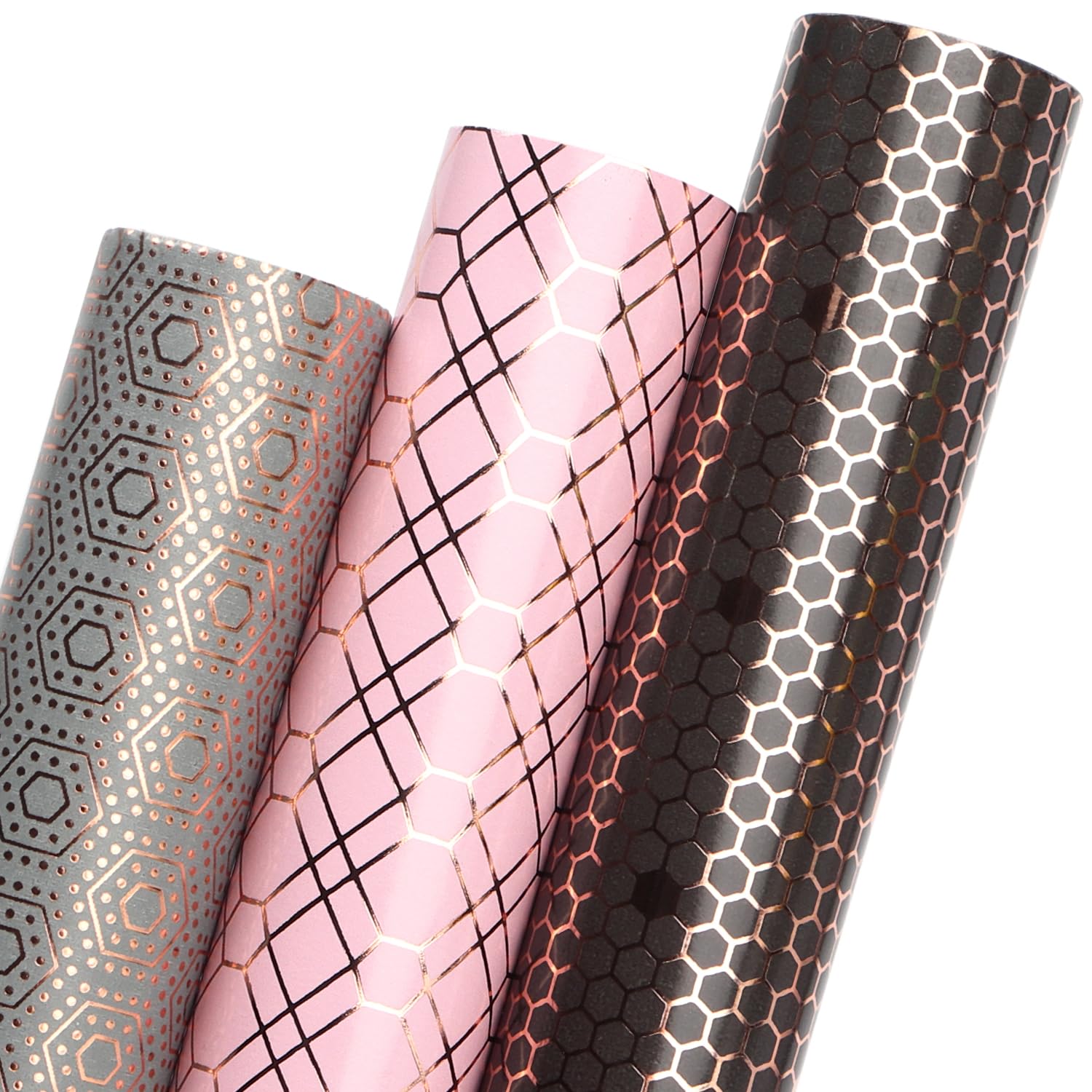 Photo 1 of *Factory Sealed*
Ribbli Rose Gold Pink Birthday Wrapping Paper Mini Roll, 3 Rolls Grey Pink Black Geometry Pattern with Rose Gold Foil for Valentines Day Mothers Day Wedding - 17 inch x 120 inch(10feet) Per Roll