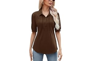 Micoson Womens Blouses Dressy Casual Short Sleeve Button Down Collared Polo Shirt Loose Tunic 2023 Summer Tops